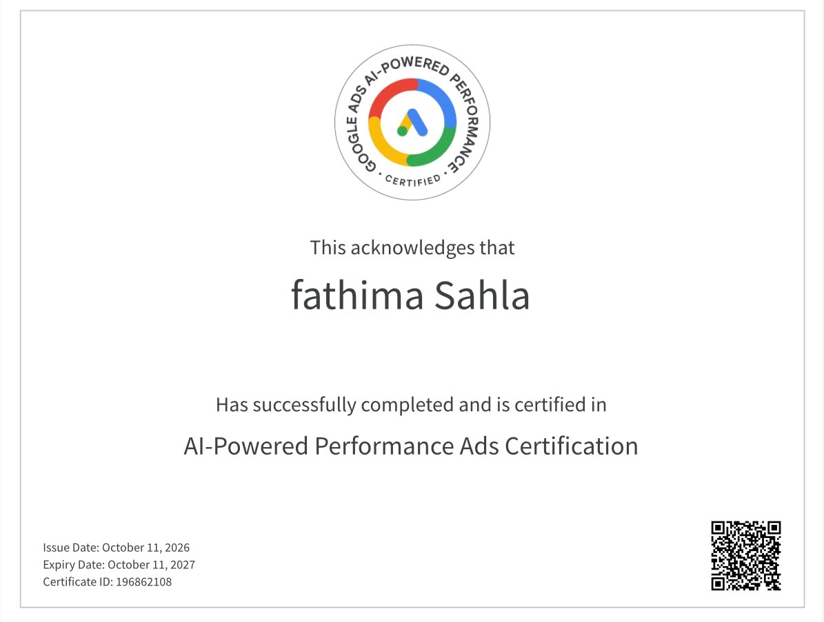 ai performance certificate of freelance social media marketer
