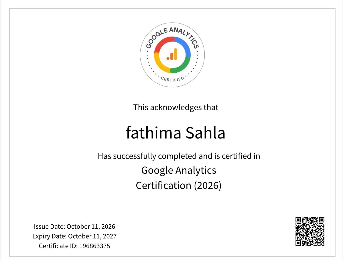 analystics certificate of freelance social media marketer