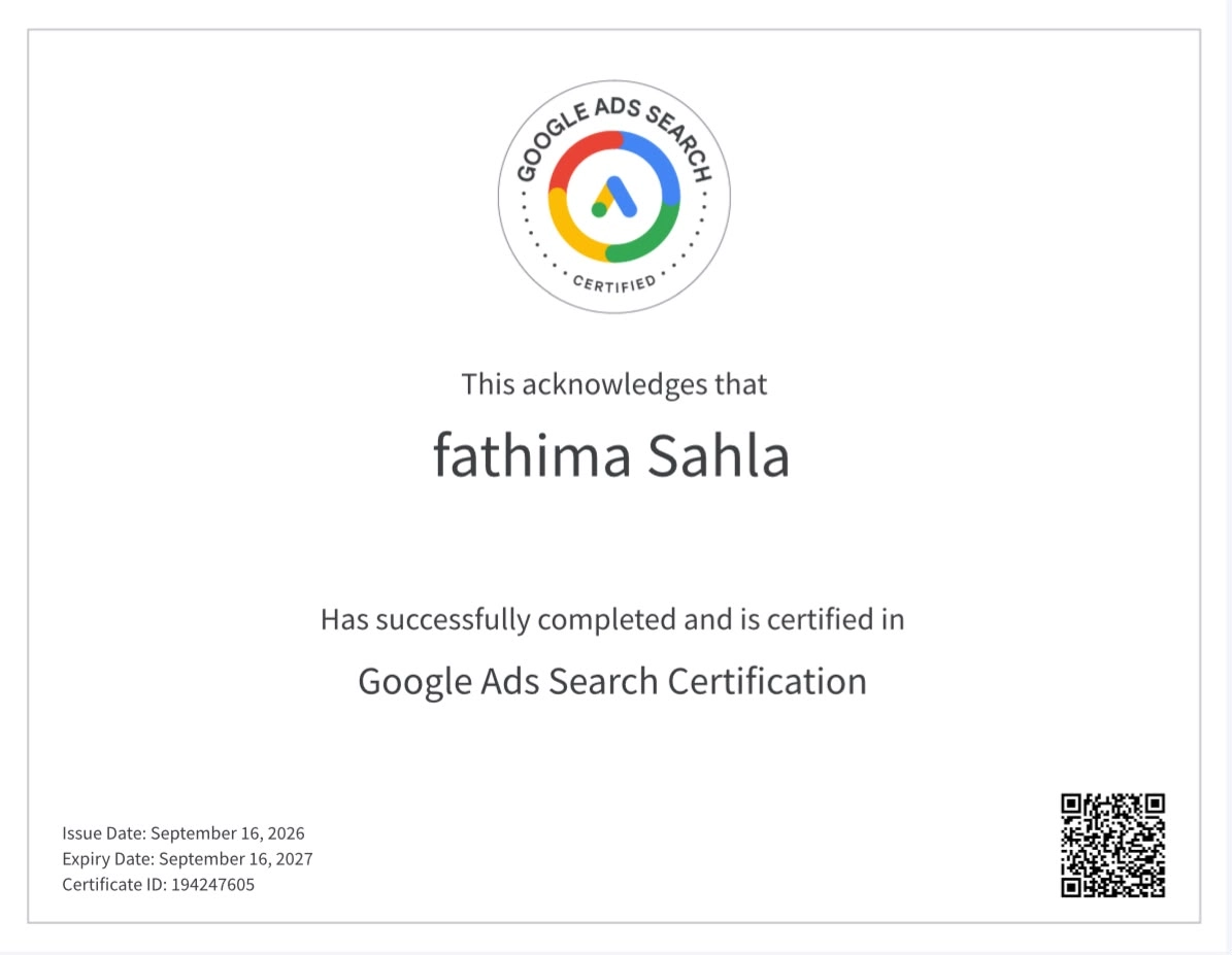 search ad certofocate of social media marketer